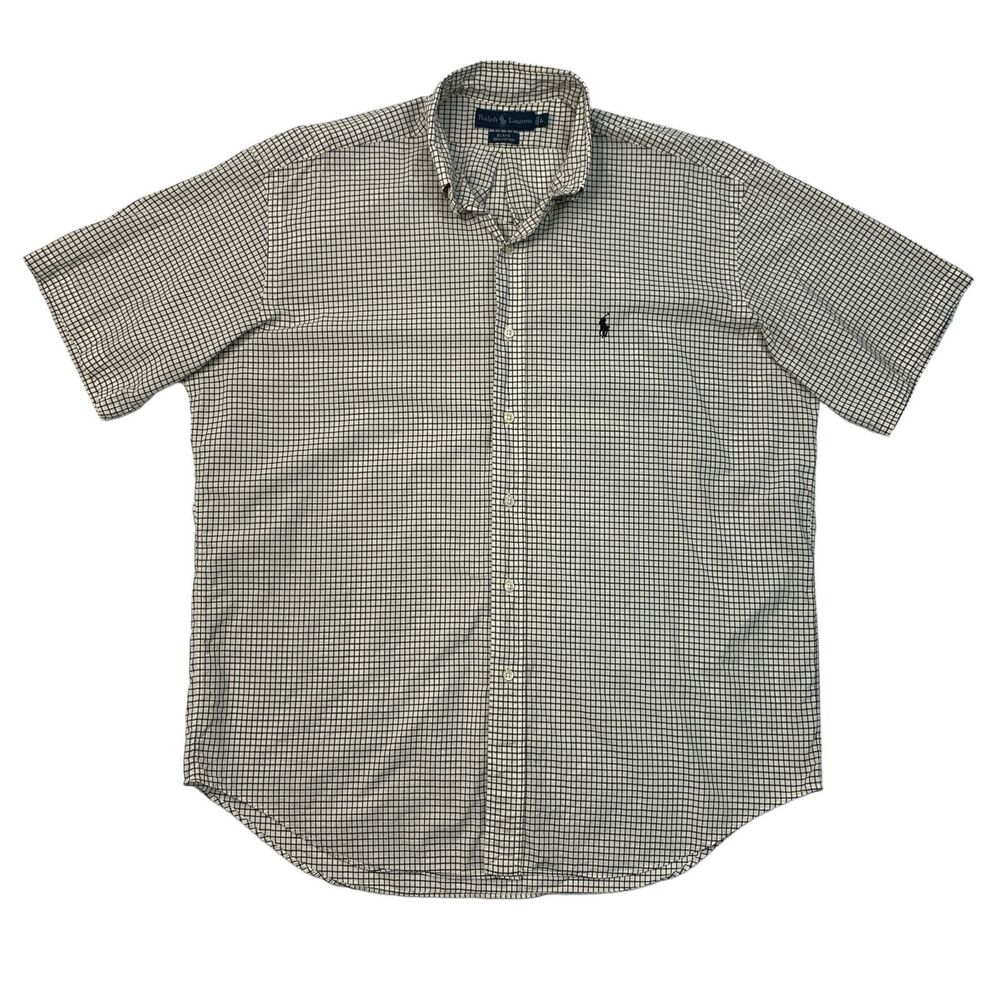Ralph Lauren Shirt Mens L Large Grey Blake Plaid Button Down Short Sleeve Cotton